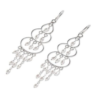 Alternate image for Sterling Silver Cultured Pearl Chandelier Earrings Indonesia Moonlit Orbs