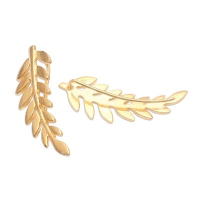 Alternate image for Gold-Plated Ear Climber Earrings with Frond Motif Golden Frond
