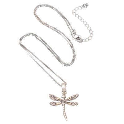Alternate image for Gold-Accented Pendant Necklace with Dragonfly Motif Winged Luxury