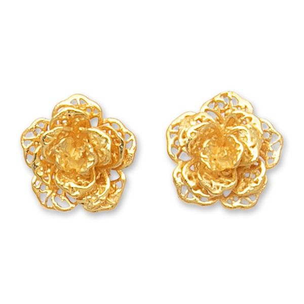 Alternate image for Polished Floral 18k Gold-Plated Button Earrings Summery Rose