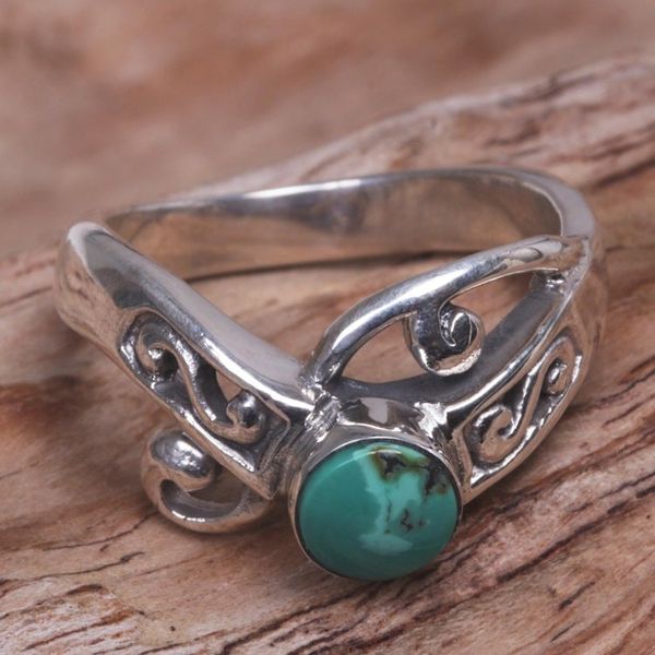 Alternate image for Natural Turquoise and Sterling Silver Single Stone Ring Turquoise Mystique