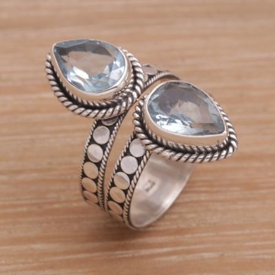 Alternate image for Blue Topaz and Sterling Silver Cocktail Ring from Bali Twin Promise