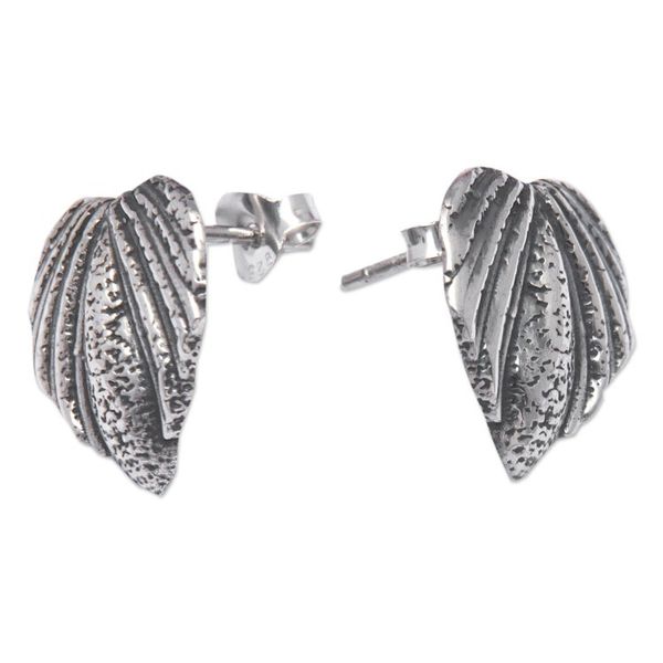 Alternate image for Oxidized Sterling Silver Heart-Themed Button Earrings Charcoal Heart