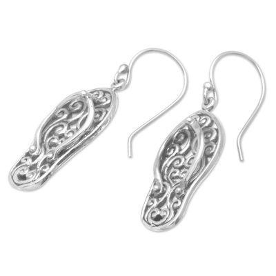 Alternate image for Sterling Silver Dangle Earrings with Balinese Sandals Balinese Beach