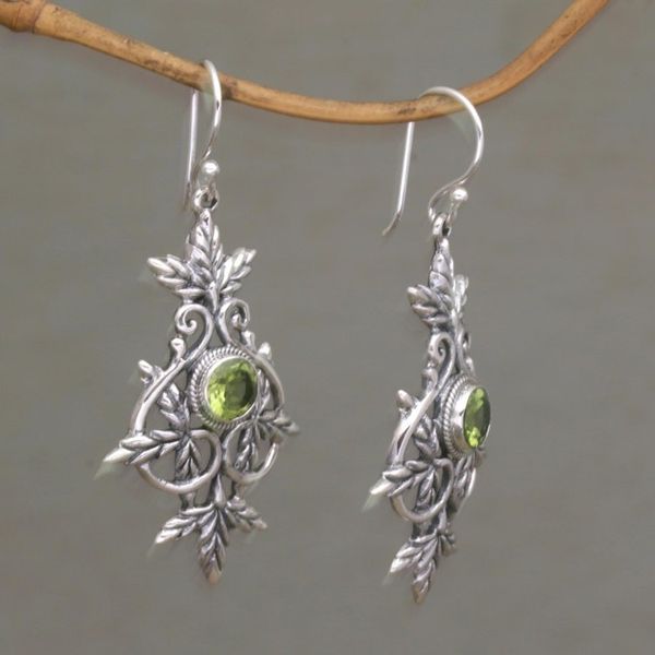 Alternate image for Sterling Silver and Peridot Leaf Dangle Earrings Marvelous Vintage