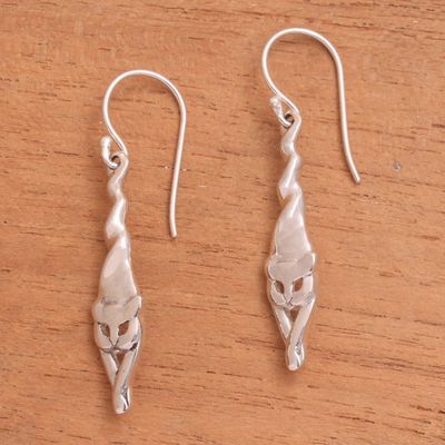 Alternate image for Sterling Silver Cat Dangle Earrings Crafted in Bali Kitty Stretch
