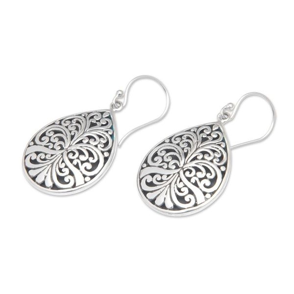 Alternate image for Sterling Silver Dangle Earrings with Swirl Motifs from Bali Forest Glam