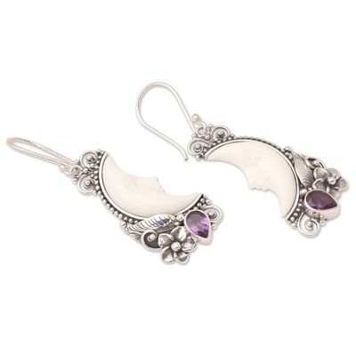 Alternate image for Amethyst Dangle Earrings with Crescent Moon Motif Dusky Dreams