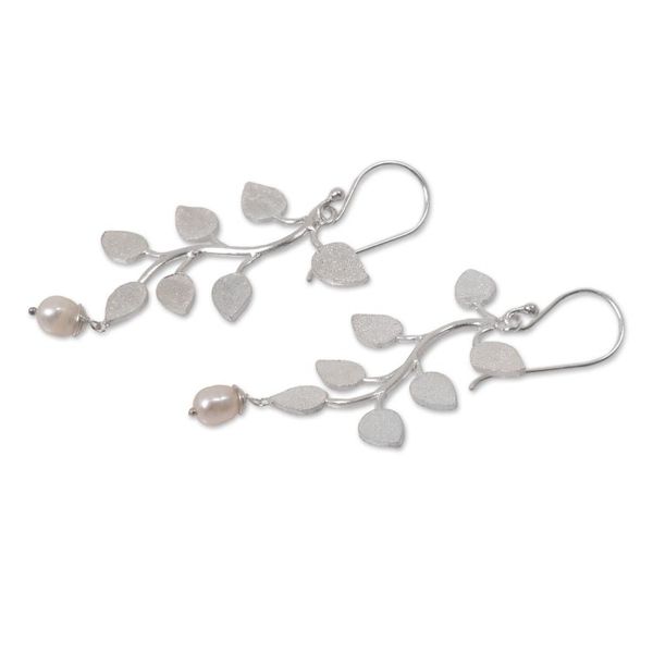 Alternate image for Indonesian Sterling Silver Cultured Pearl Dangle Earrings White Forest