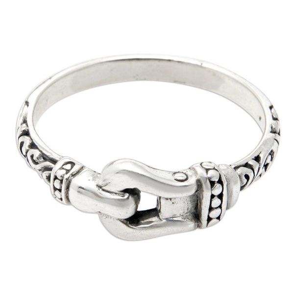 Alternate image for Buckle-Themed Sterling Silver Band Ring Made in Bali Linked Together