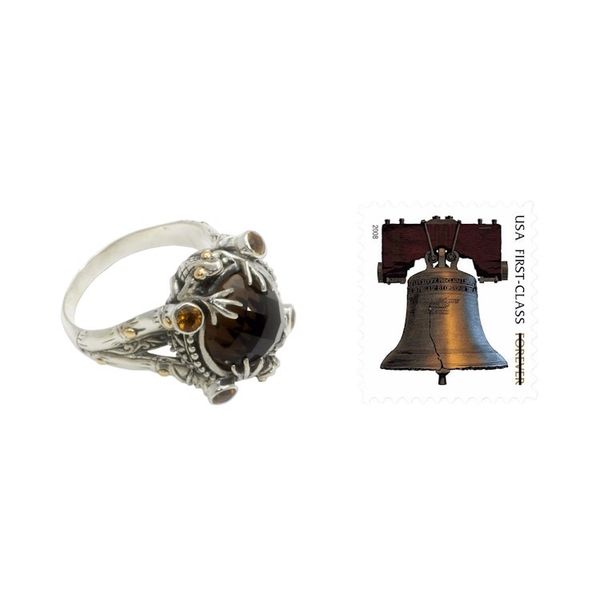 Alternate image for Smoky Quartz Sterling Silver Ring with Gold Accents Tropical Frogs