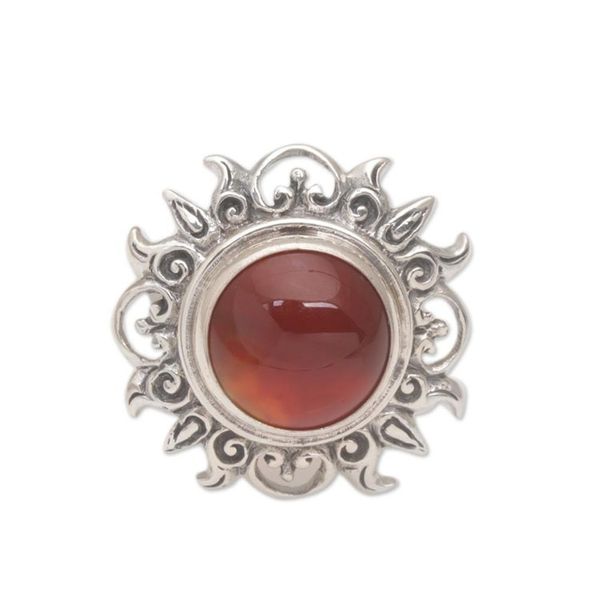 Alternate image for Sun Themed Carnelian and Sterling Silver Cocktail Ring Light Of The Universe