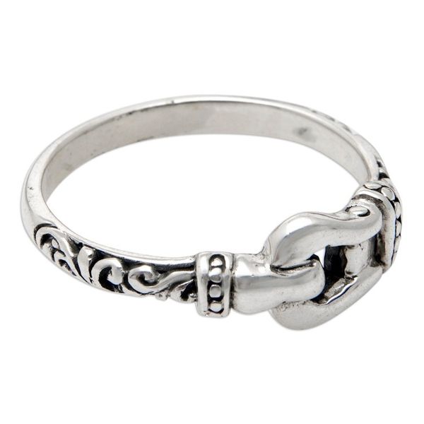 Alternate image for Buckle-Themed Sterling Silver Band Ring Made in Bali Linked Together