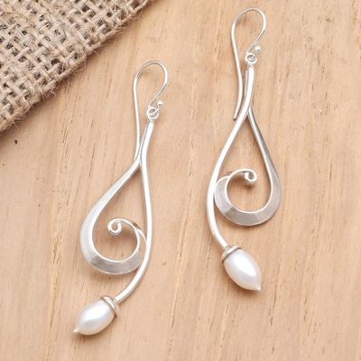 Alternate image for Sterling Silver and Cultured Pearl Dangle Earrings Wave Melody in White
