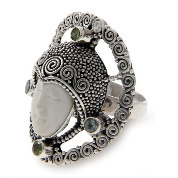 Alternate image for Sterling Silver Bone and Blue Topaz Cocktail Ring Regal Queen