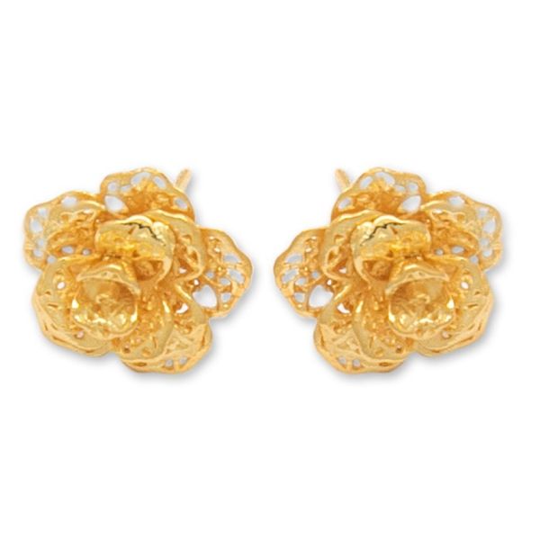 Alternate image for Polished Floral 18k Gold-Plated Button Earrings Summery Rose