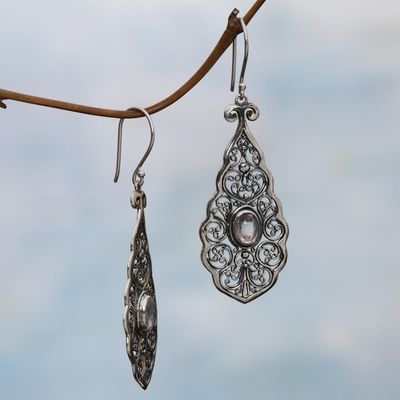 Alternate image for Sterling Silver Rainbow Moonstone Dangle Earrings Indonesia Mystical Portals