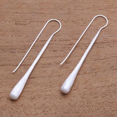 Alternate image for Brushed-Satin Sterling Silver Drop Earrings from Bali Brushed Classic