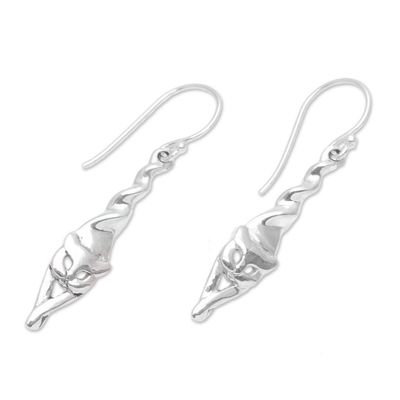 Alternate image for Sterling Silver Cat Dangle Earrings Crafted in Bali Kitty Stretch