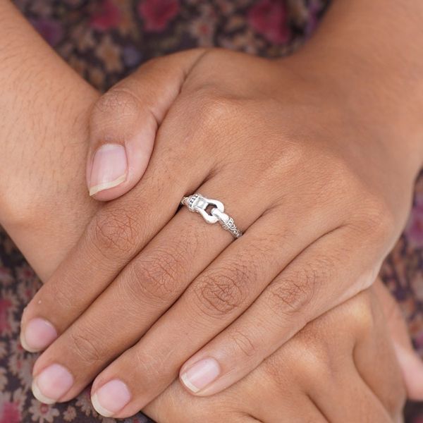 Alternate image for Buckle-Themed Sterling Silver Band Ring Made in Bali Linked Together