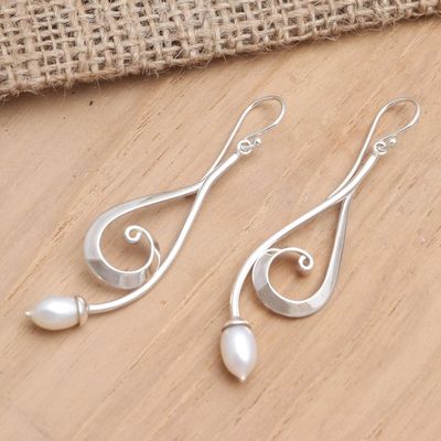 Alternate image for Sterling Silver and Cultured Pearl Dangle Earrings Wave Melody in White