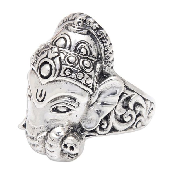 Alternate image for Mens Sterling Silver Ganesha Cocktail Ring from Bali Ganapati