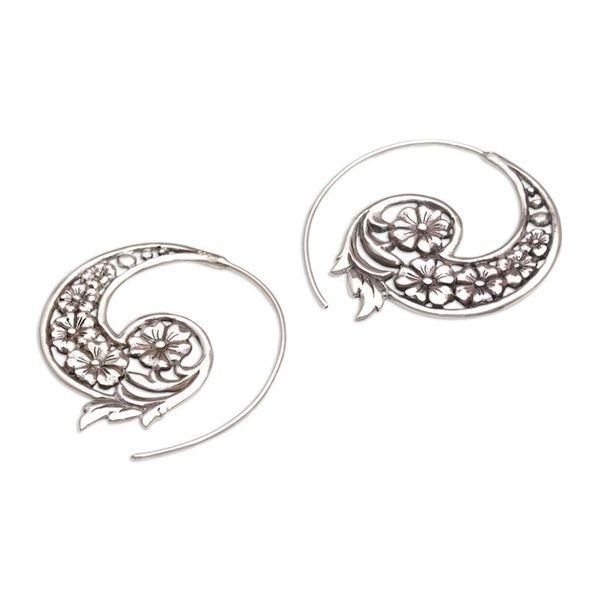 Alternate image for Handmade Sterling Silver Half Hoop Earrings from Indonesia Dazzling Flourish