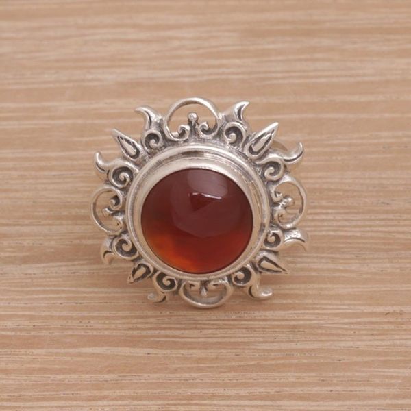 Alternate image for Sun Themed Carnelian and Sterling Silver Cocktail Ring Light Of The Universe