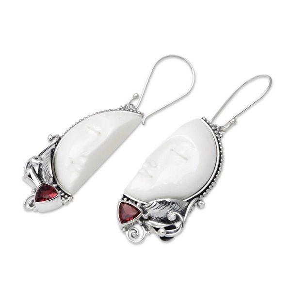 Alternate image for Handcrafted Garnet and Bone Dangle Earrings from Bali Half of My Soul