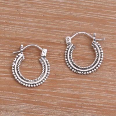 Alternate image for Sterling Silver Hoop Earrings Handcrafted in Bali Luminescent Halo