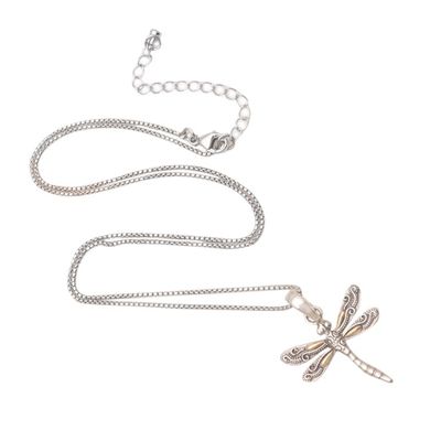 Alternate image for Gold-Accented Pendant Necklace with Dragonfly Motif Winged Luxury