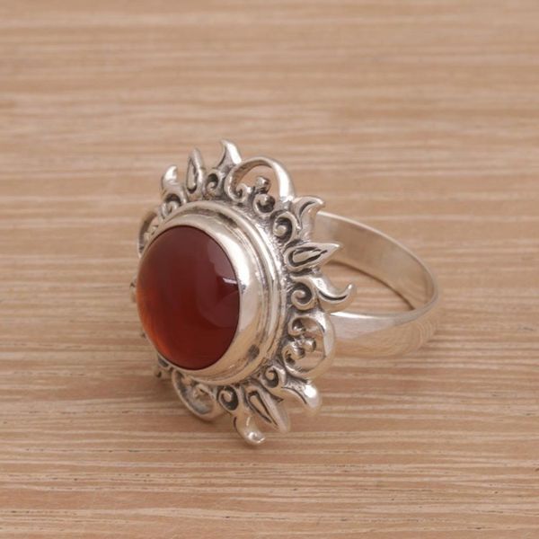 Alternate image for Sun Themed Carnelian and Sterling Silver Cocktail Ring Light Of The Universe