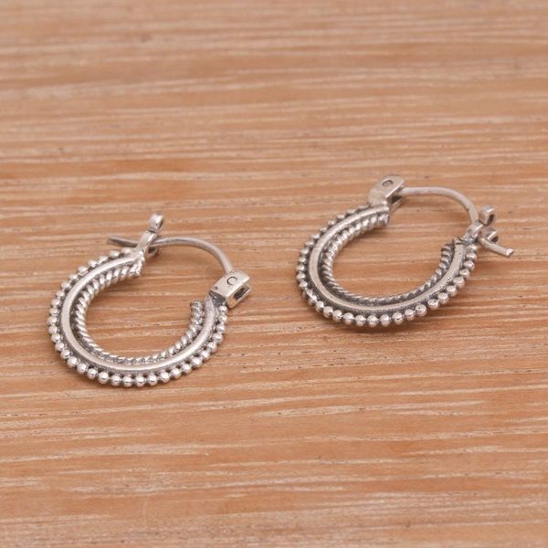Alternate image for Sterling Silver Hoop Earrings Handcrafted in Bali Luminescent Halo