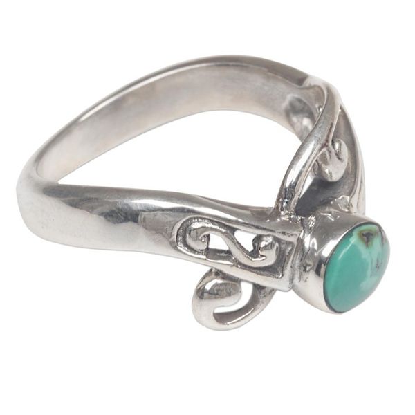 Alternate image for Natural Turquoise and Sterling Silver Single Stone Ring Turquoise Mystique