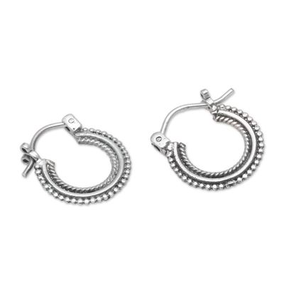 Alternate image for Sterling Silver Hoop Earrings Handcrafted in Bali Luminescent Halo