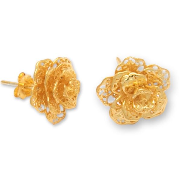 Alternate image for Polished Floral 18k Gold-Plated Button Earrings Summery Rose