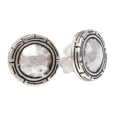Alternate image for Hand Crafted Sterling Silver Button Earrings Shimmering Gong