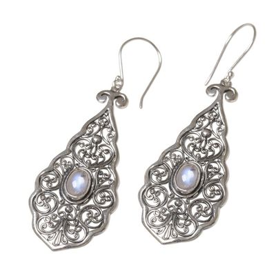 Alternate image for Sterling Silver Rainbow Moonstone Dangle Earrings Indonesia Mystical Portals