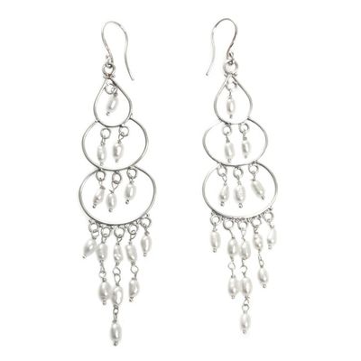 Alternate image for Sterling Silver Cultured Pearl Chandelier Earrings Indonesia Moonlit Orbs