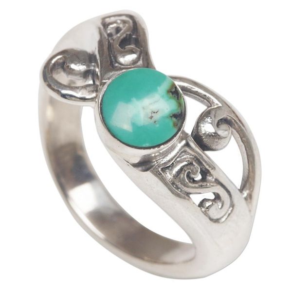 Alternate image for Natural Turquoise and Sterling Silver Single Stone Ring Turquoise Mystique