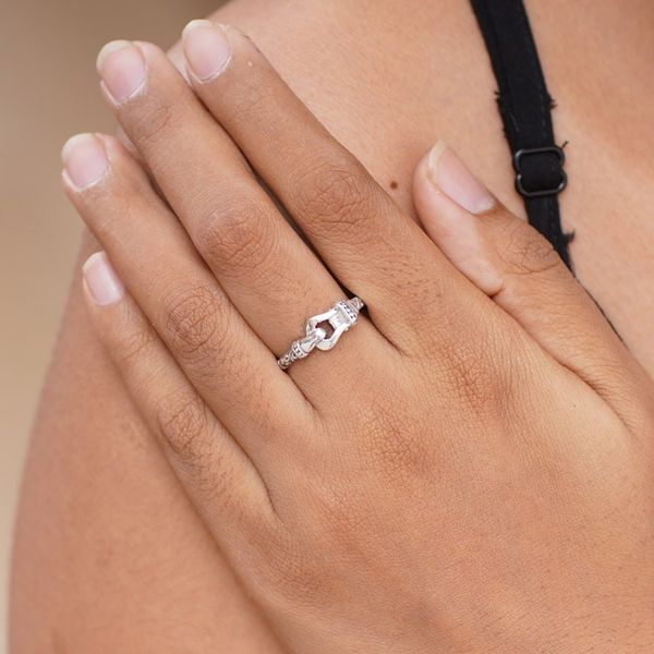 Alternate image for Buckle-Themed Sterling Silver Band Ring Made in Bali Linked Together