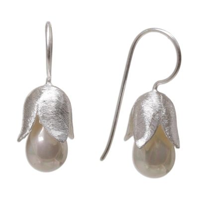Alternate image for Floral Sterling Silver and Pearl Earrings Floral Bud