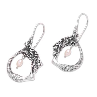 Alternate image for Cultured Pearl Mermaid Dangle Earrings Crafted in Bali Mermaid Pose
