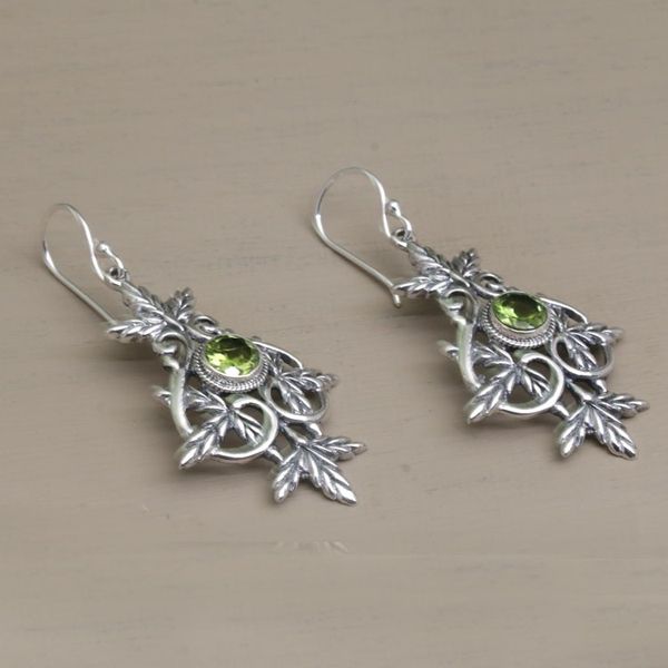 Alternate image for Sterling Silver and Peridot Leaf Dangle Earrings Marvelous Vintage