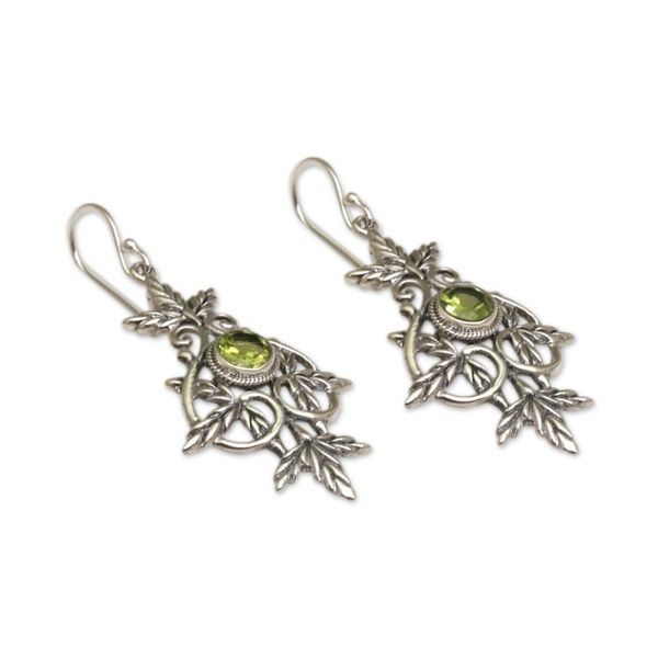 Alternate image for Sterling Silver and Peridot Leaf Dangle Earrings Marvelous Vintage