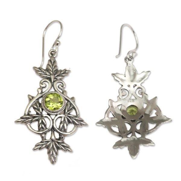 Alternate image for Sterling Silver and Peridot Leaf Dangle Earrings Marvelous Vintage