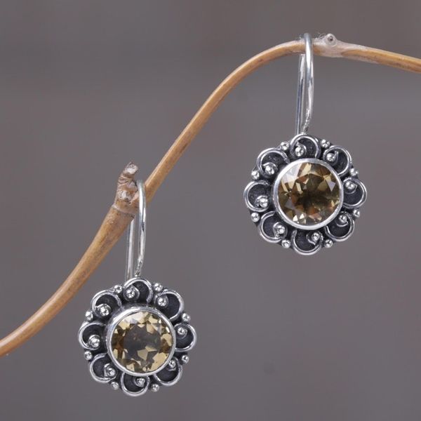 Alternate image for Sterling Silver and Citrine Sunflower Drop Earrings Singaraja Sunflower
