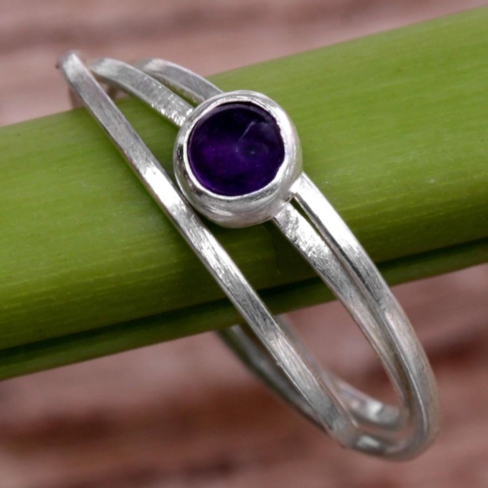 Hand Made Amethyst and Sterling Silver Solitaire Ring 'Magical Force in Purple'