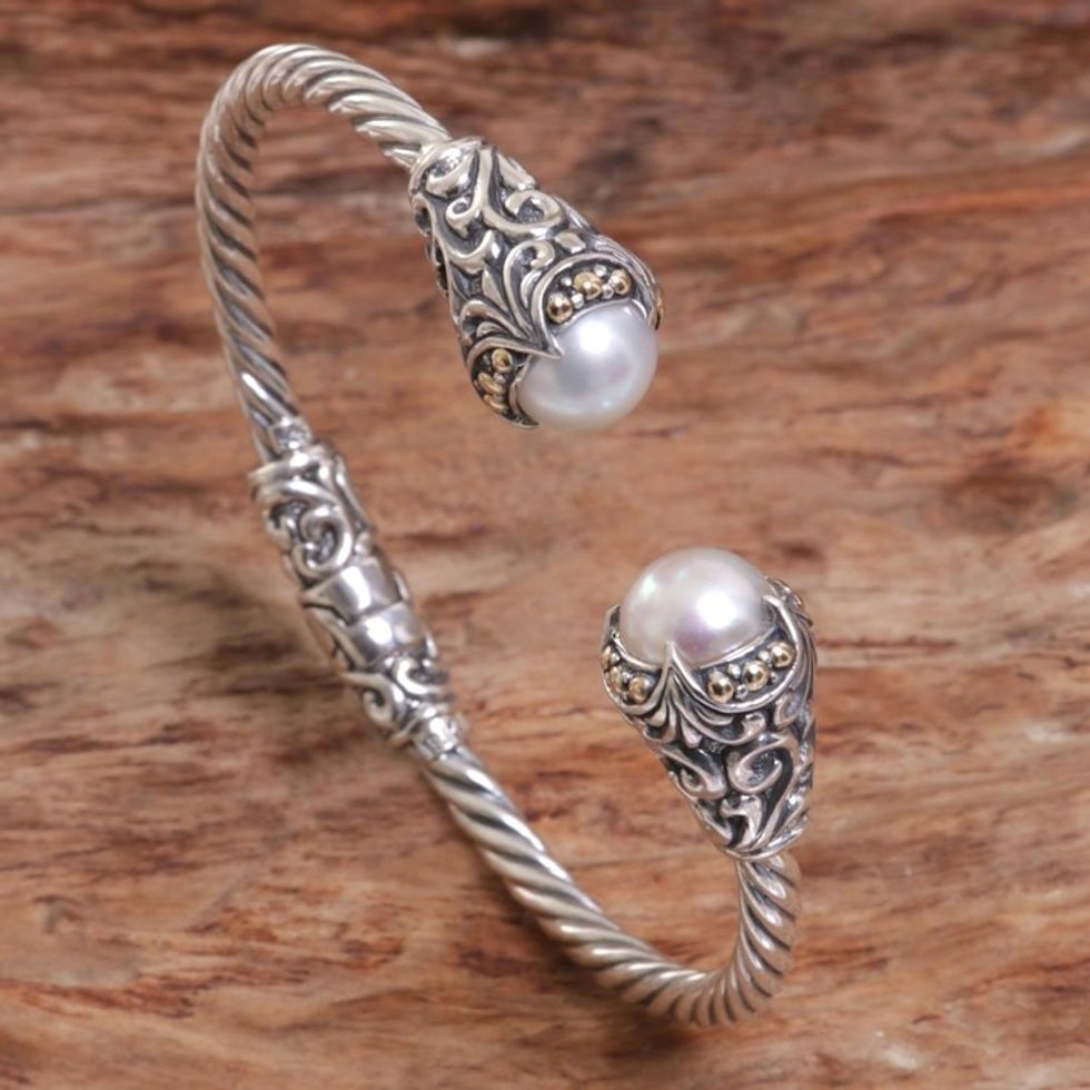 Mabe Pearl Sterling SIlver Cuff Bracelet from Bali 'Twin Moonbeams'