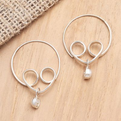 Alternate image for Sterling Silver and Cultured Pearl Hoop Earrings Love Ocean
